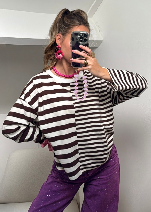 Sweatshirt Striped Brown